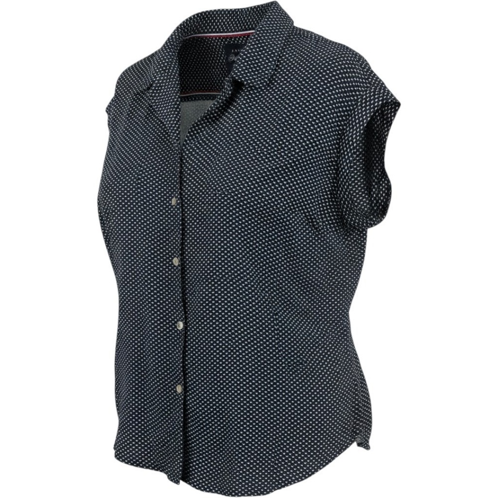 Jachs Girlfriend Womens L Shirt Black White Rayon Button Front Minimalist Preppy